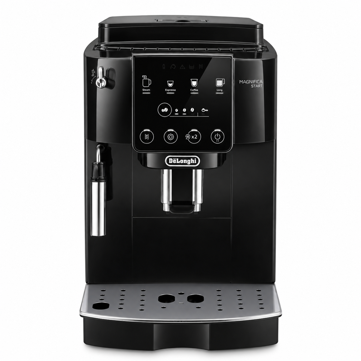 Machine à café automatique De'Longhi Magnifica Start FEB2221.B noire, vue de face sur fond blanc