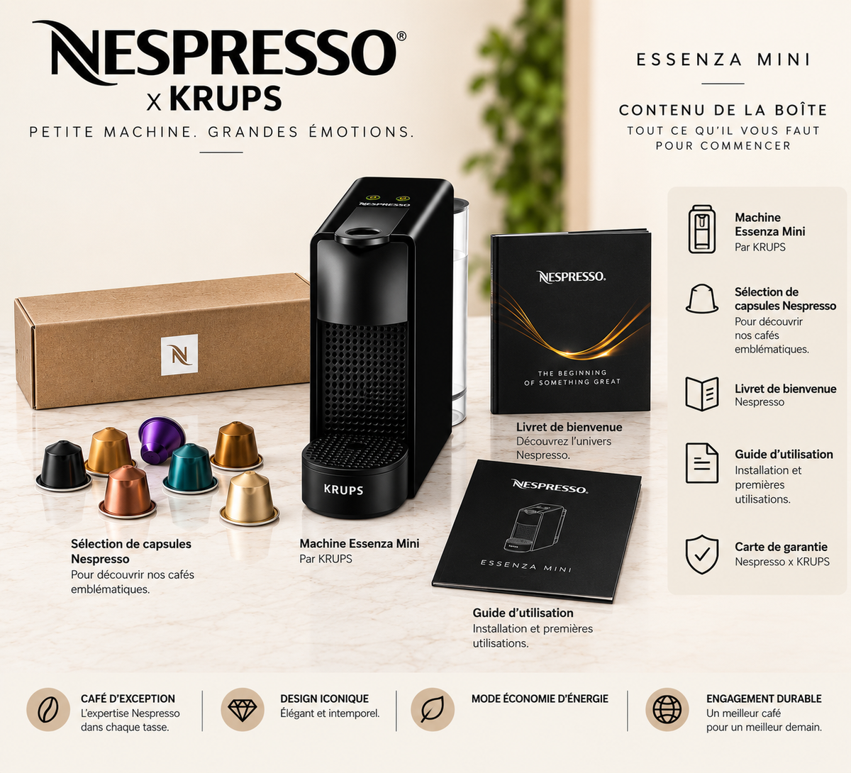 Contenu de la boîte Nespresso Essenza Mini par Krups